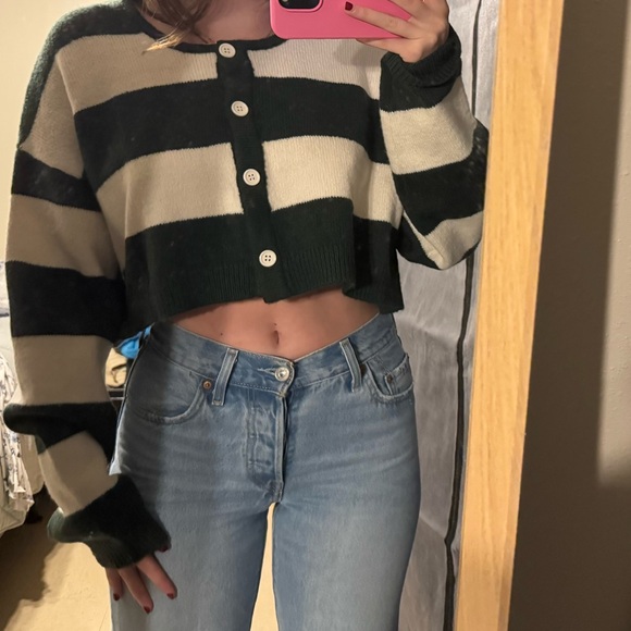 Aritzia Sweaters - green and white cardigan